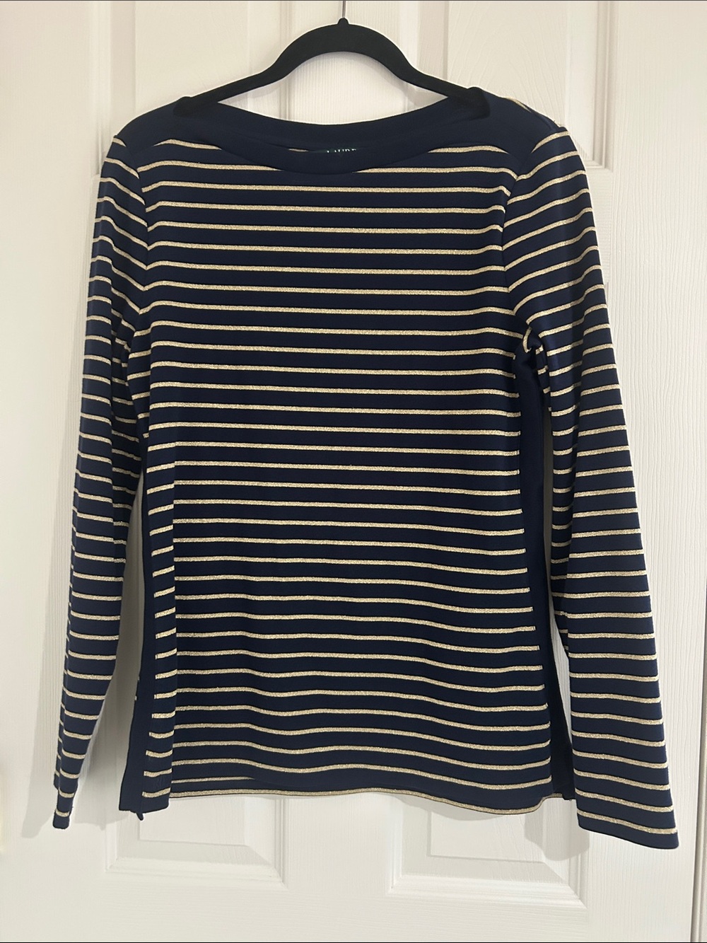 LAUREN Ralph Lauren Striped Navy and Gold Long-Sleeve Large